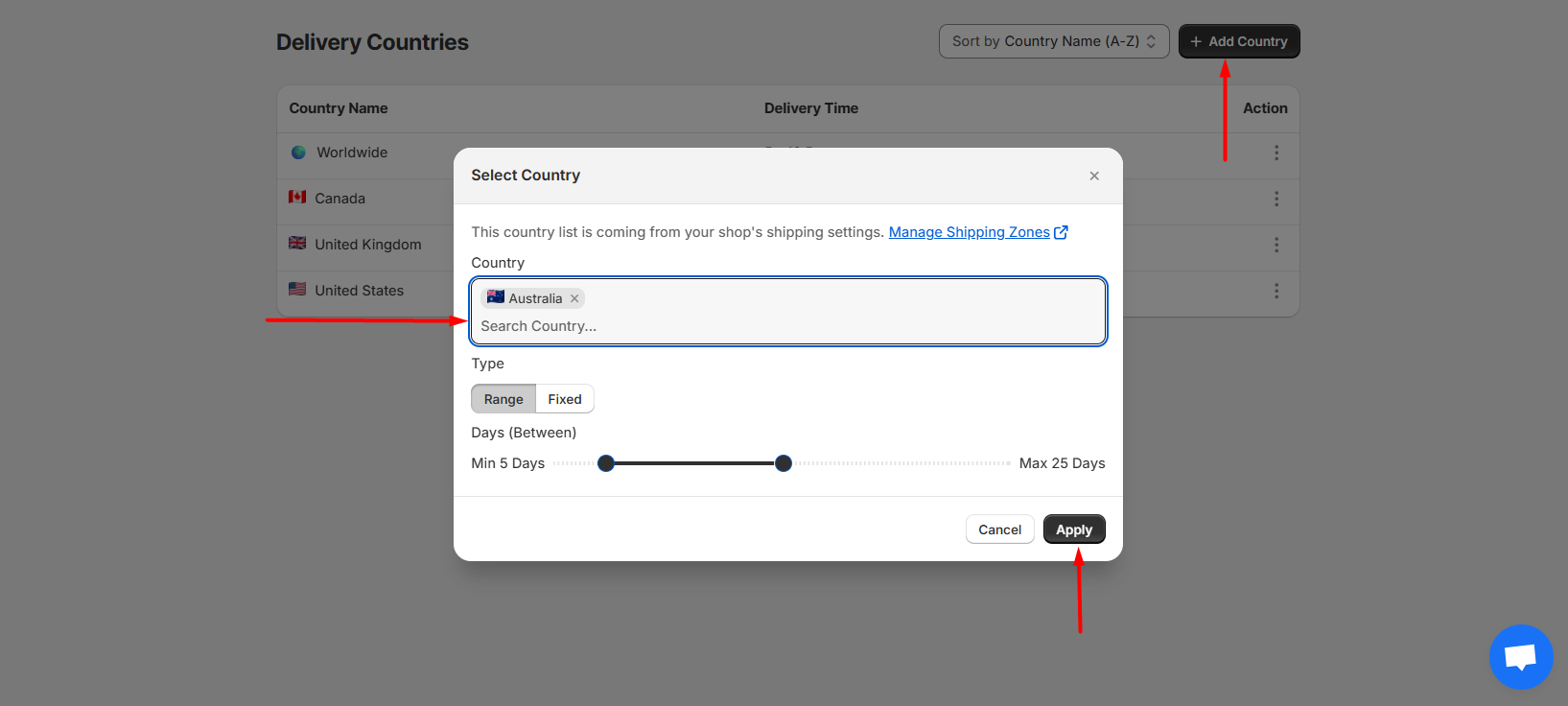 WowETA Delivery Country Add