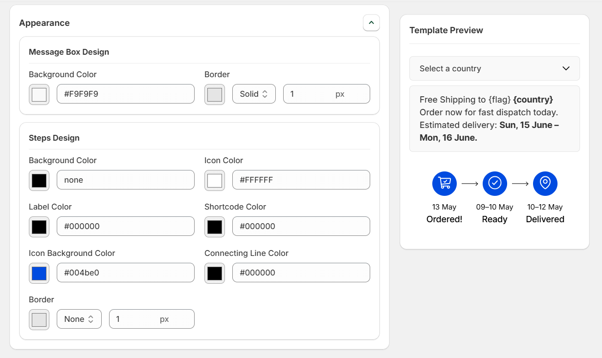 WowETA ETA Template Steps Appearance